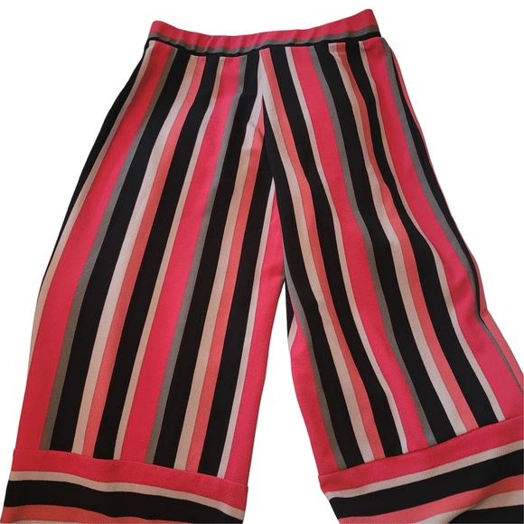 Suzy Shier Colorful Striped Wide Leg Capris Pants L - Picture 1 of 2